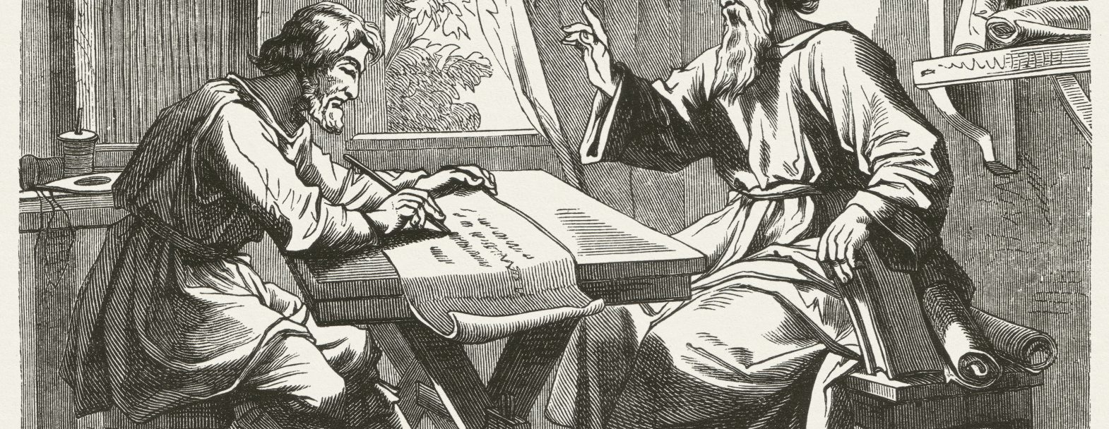 Paul dictant l’Epître aux Romains à Tertius. Gravure sur bois du peintre allemand Julius Schnorr von Carolsfeld (1794-1872) inspirée par Romains 16:22. Paul dictant l’Epître aux Romains à Tertius. Gravure sur bois du peintre allemand Julius Schnorr von Carolsfeld (1794-1872) inspirée par Romains 16:22. / @iStock
